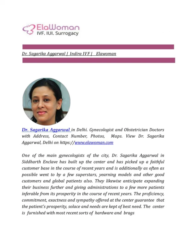 Dr. Sagarika Aggarwal | Indira IVF | Elawoman