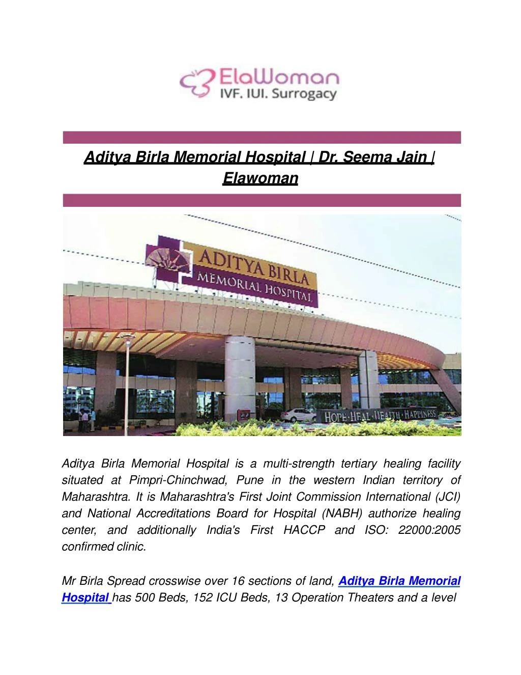 aditya birla memorial hospital dr seema jain