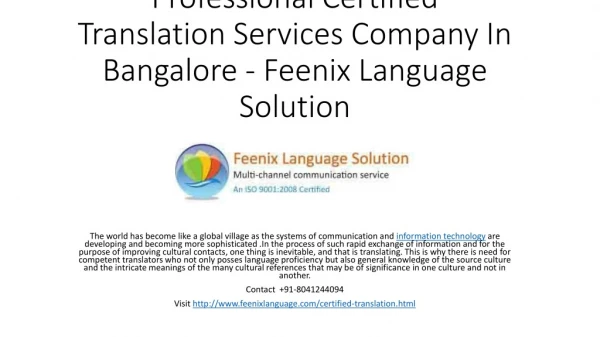 Professional Certified Translation Services Company In Bangalore