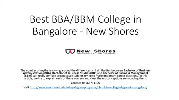 Best BBA/BBM College in Bangalore - New Shores