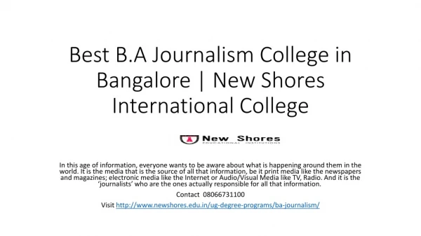 Best B.A Journalism College in Bangalore