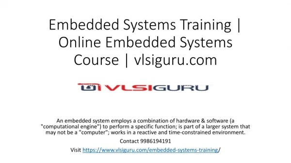 Embedded Systems Training institute in Bangalore