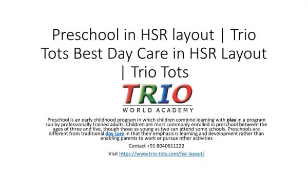 Preschool in HSR layout