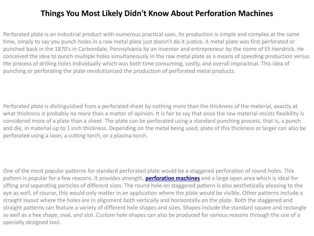 things you most likely didn t know about perforation machines