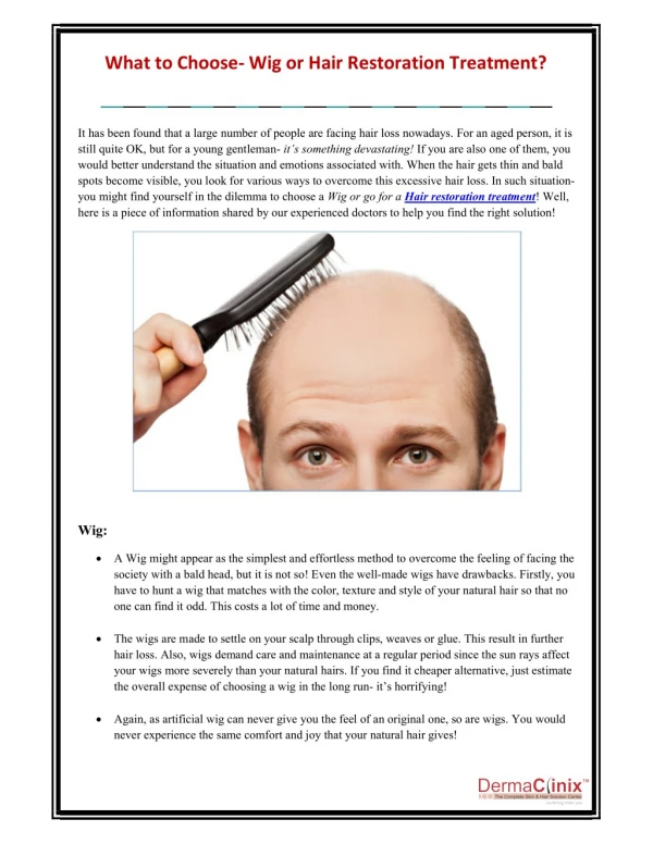 What to Choose- Wig or Hair Restoration Treatment?