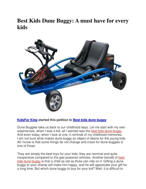 Best Kids Dune Buggy: A must have for every kids