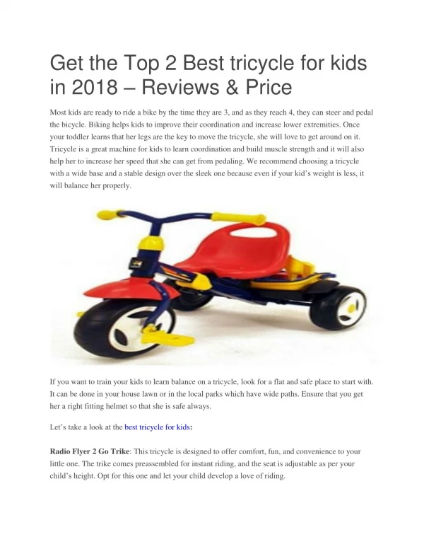 Get the Top 2 Best tricycle for kids in 2018 – Reviews & Price
