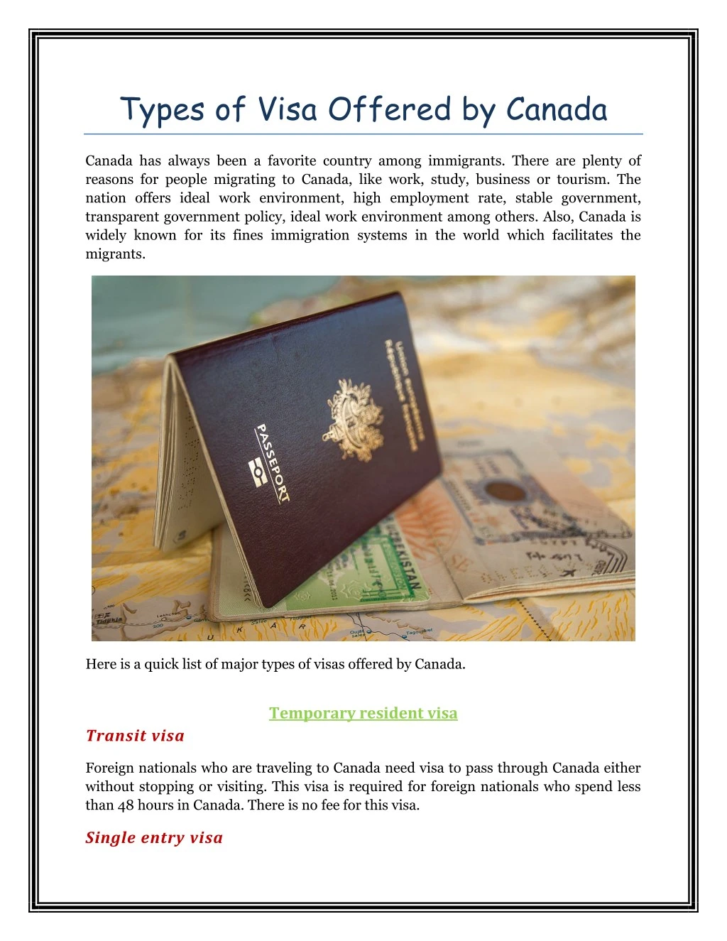 types of visa offered by canada