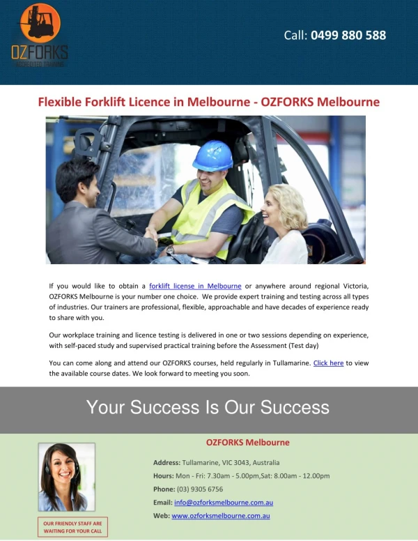 Flexible Forklift Licence in Melbourne - OZFORKS Melbourne