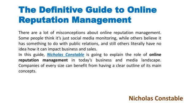 Nicholas Constable gives 4 reason why online reputation management