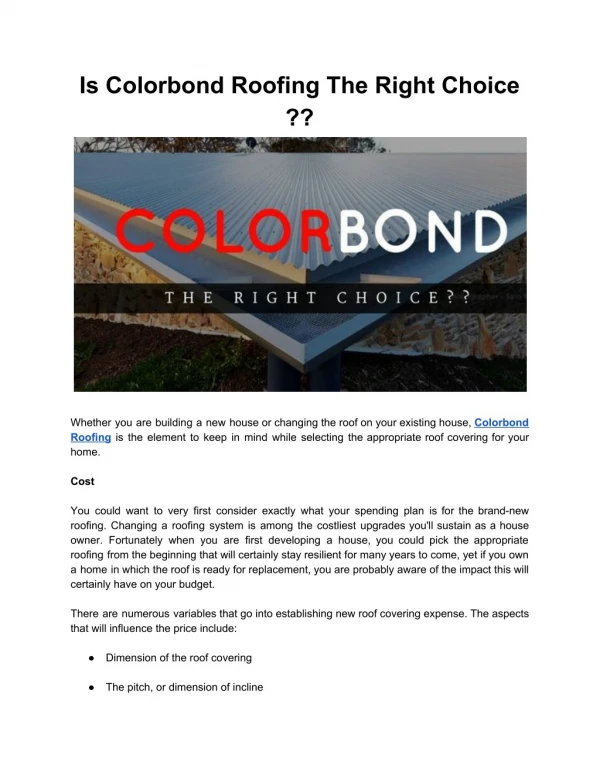Why Colorbond Roofing is the Right Choice?