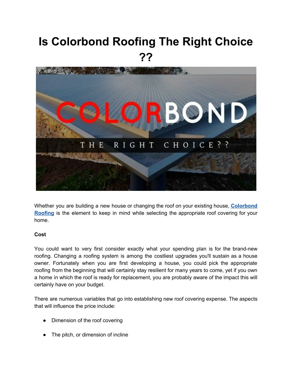 is colorbond roofing the right choice