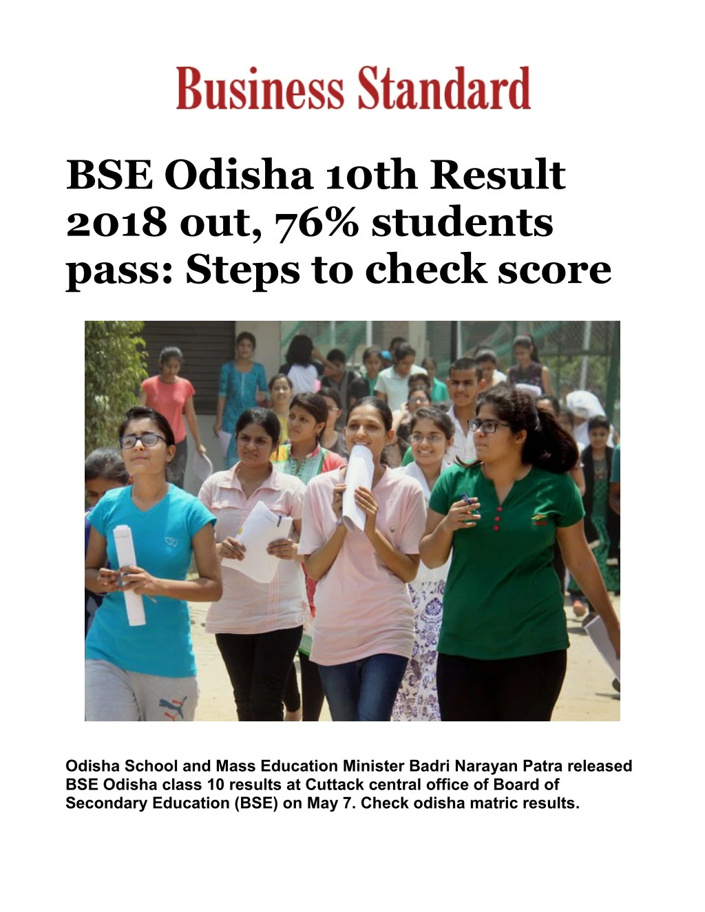 bse odisha 10th result 2018 out 76 students pass