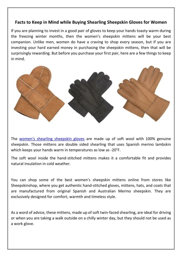 Facts to Keep in Mind while Buying Shearling Sheepskin Gloves for Women