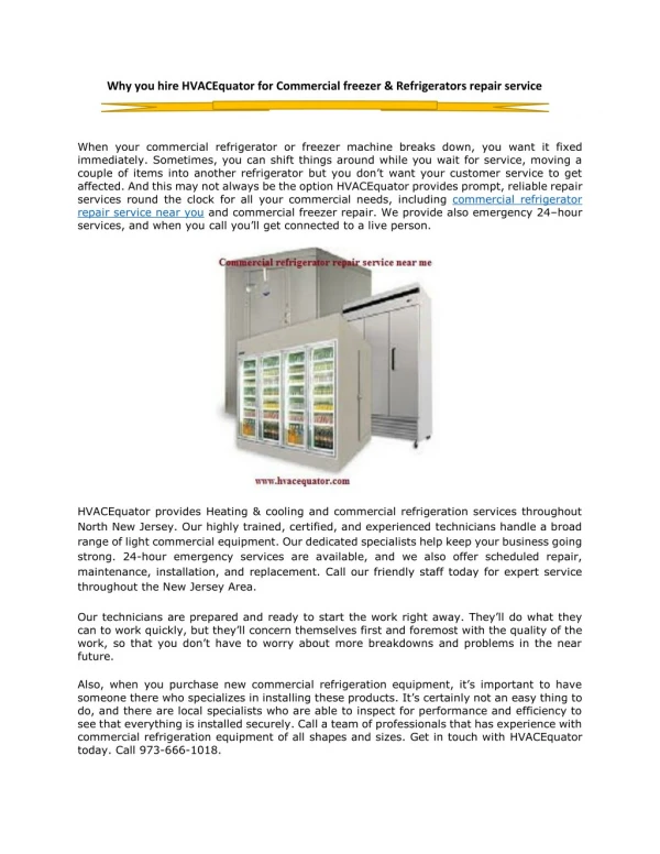 Why you hire HVACEquator for Commercial freezer & Refrigerators repair service