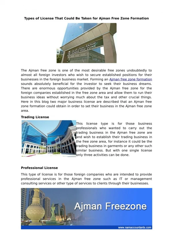 Types of License That Could Be Taken for Ajman Free Zone Formation