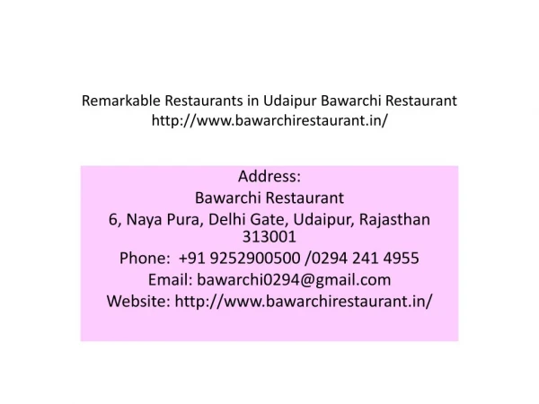 Remarkable Restaurants in Udaipur Bawarchi Restaurant