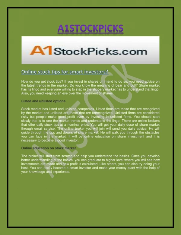 Online stock tips for smart investors?