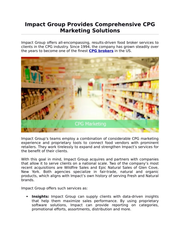 Impact Group Provides Comprehensive CPG Marketing Solutions
