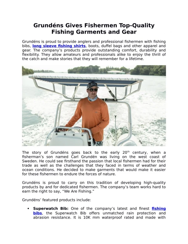 GrundÃ©ns Gives Fishermen Top-Quality Fishing Garments and Gear