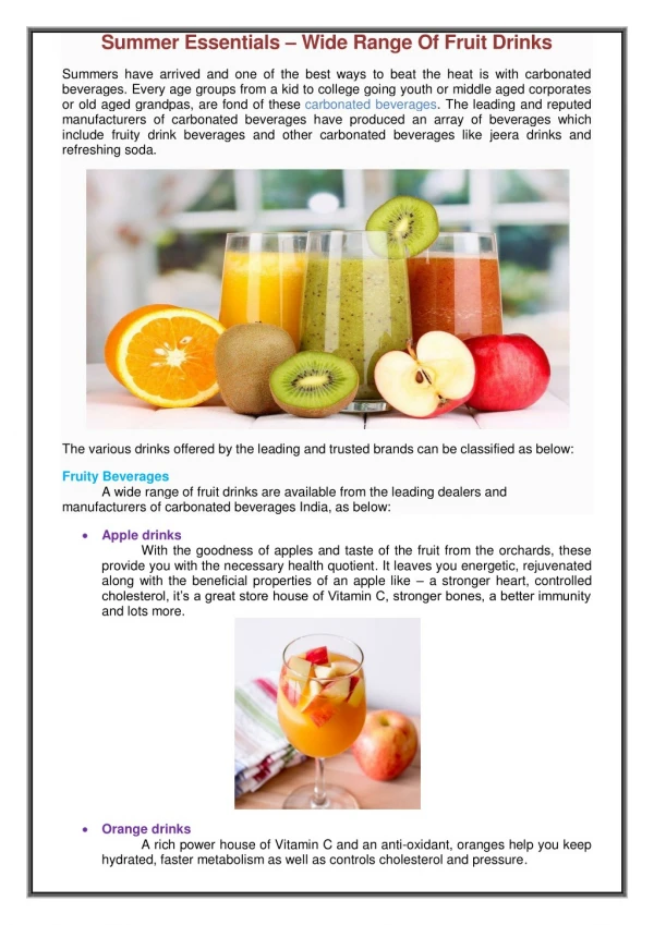 Summer Essentials – Wide Range Of Fruit Drinks
