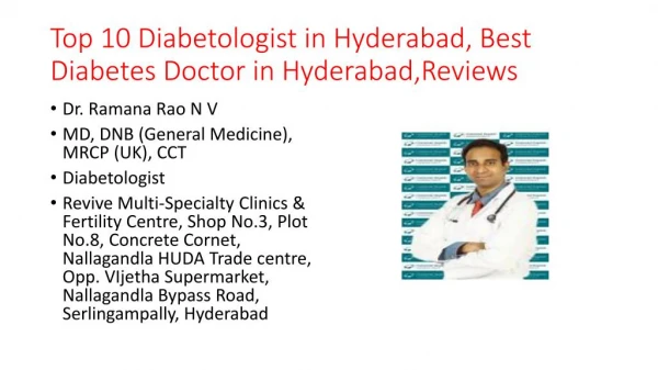 Top 10 Diabetologist in Hyderabad, Best Diabetes Doctor in Hyderabad,Reviews