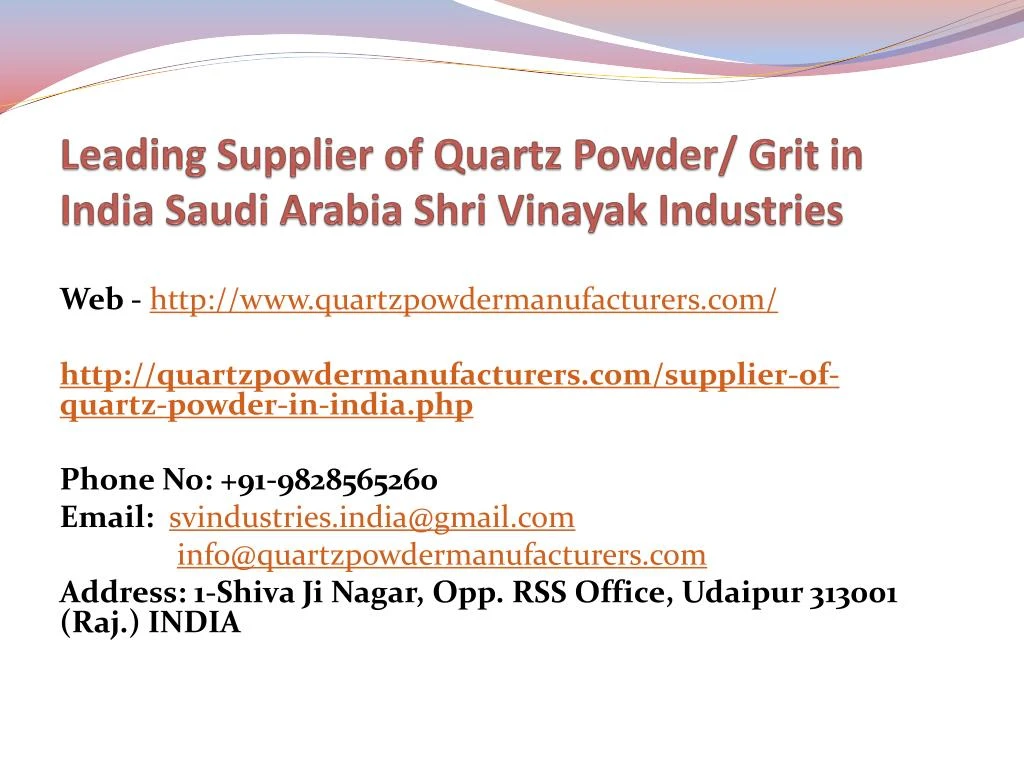 leading supplier of quartz powder grit in india saudi arabia shri vinayak industries