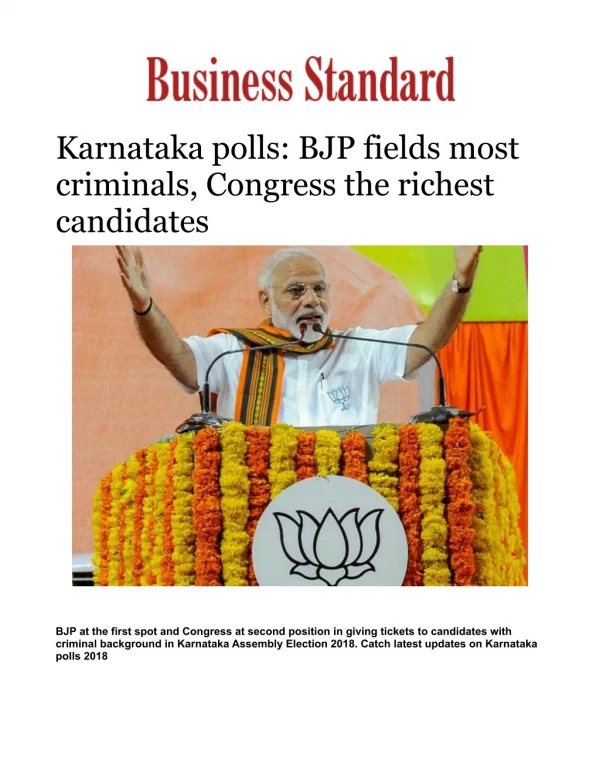 Karnataka polls: BJP fields most criminals, Congress the richest candidates