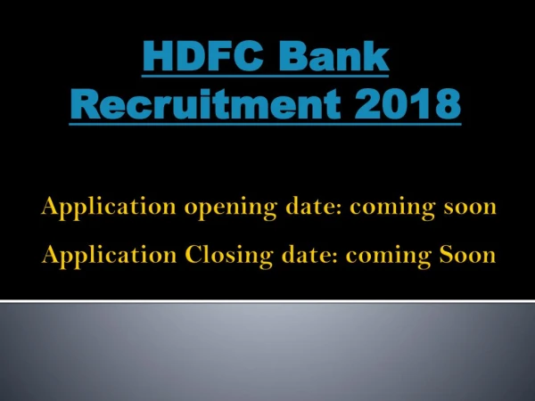 HDFC Bank Recruitment 2018