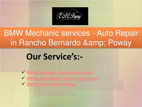BMW Mechanic services - Auto Repair in Rancho Bernardo &amp; Poway