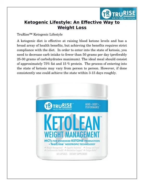 Ketogenic Lifestyle: An Effective Way to Weight Loss