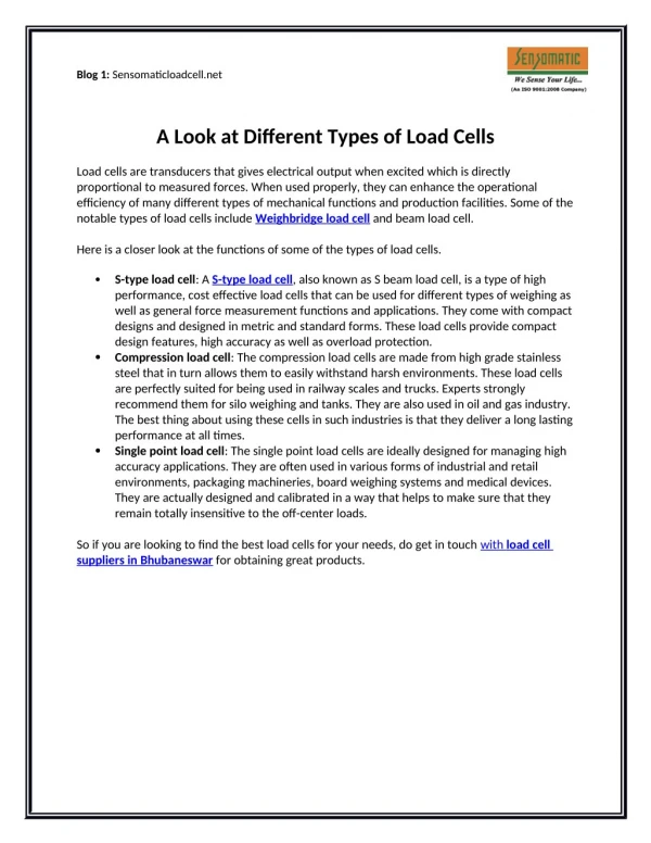 A Look at Different Types of Load Cells