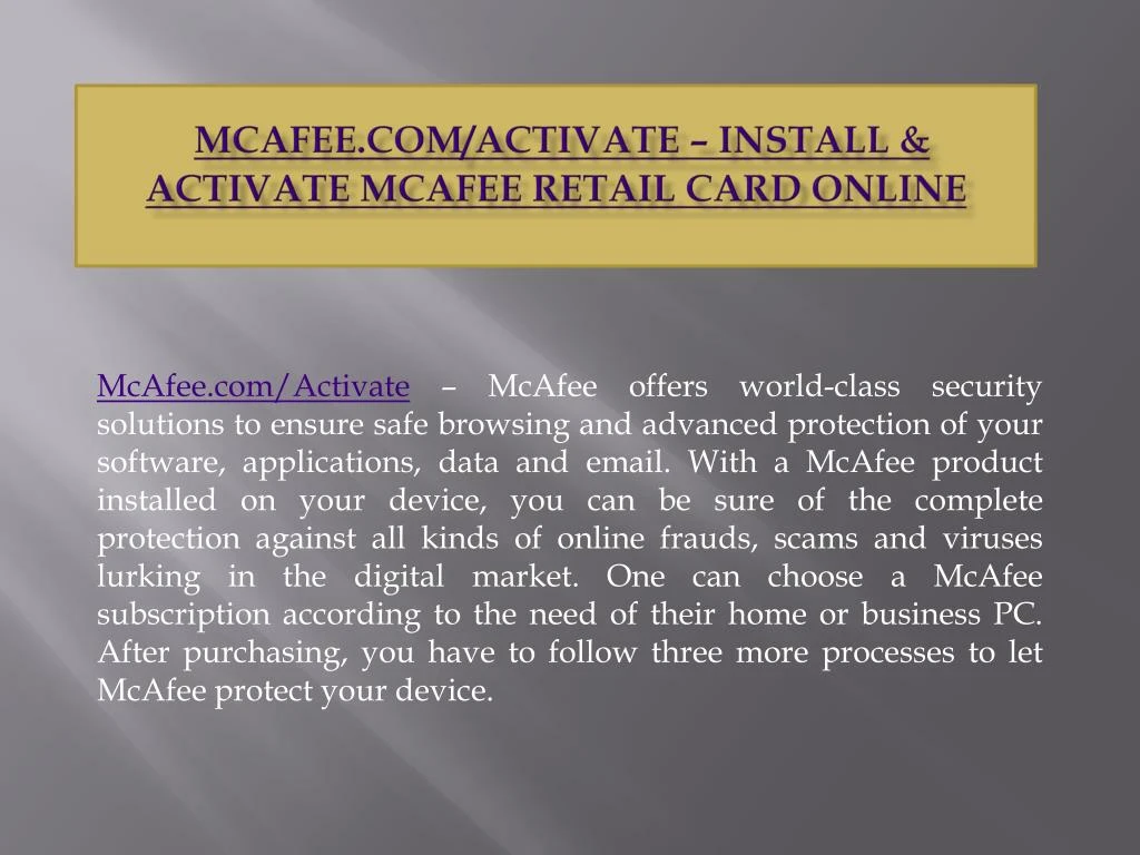 mcafee com activate install activate mcafee retail card online