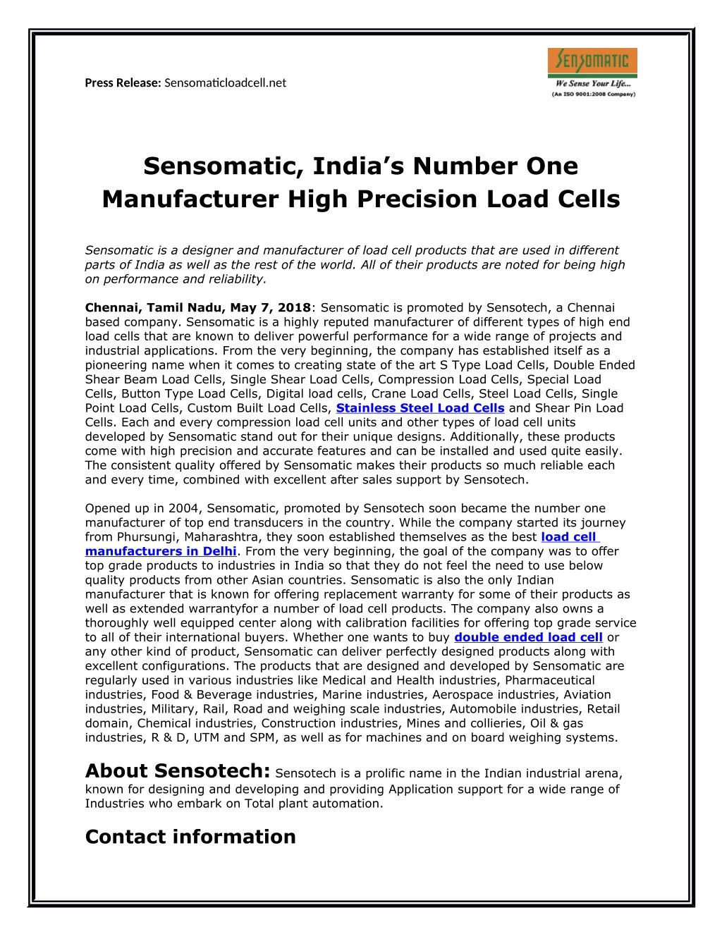 press release sensomaticoaaiecc net