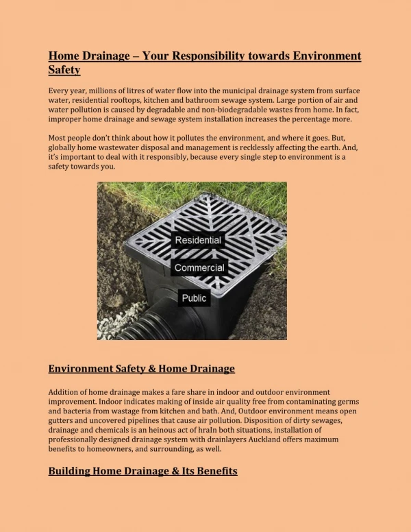 Home Drainage â€“ Your Responsibility towards Environment Safety