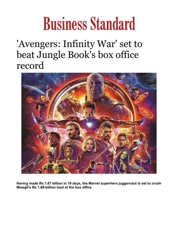 Avengers: Infinity War' set to beat Jungle Book's box office record 