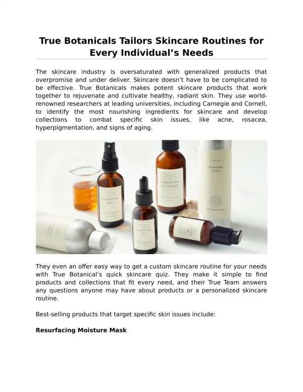 True Botanicals Tailors Skincare Routines for Every Individualâ€™s Needs