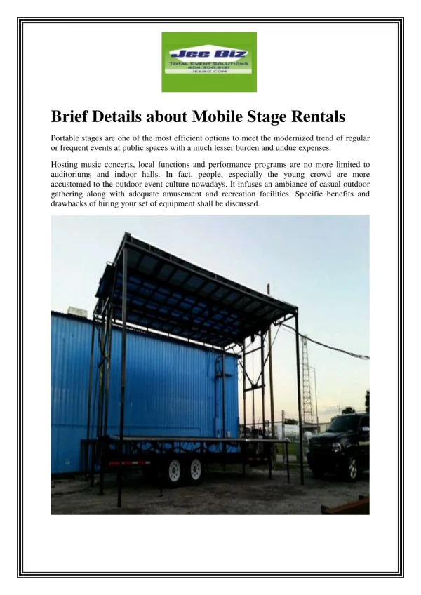 Brief Details about Mobile Stage Rentals