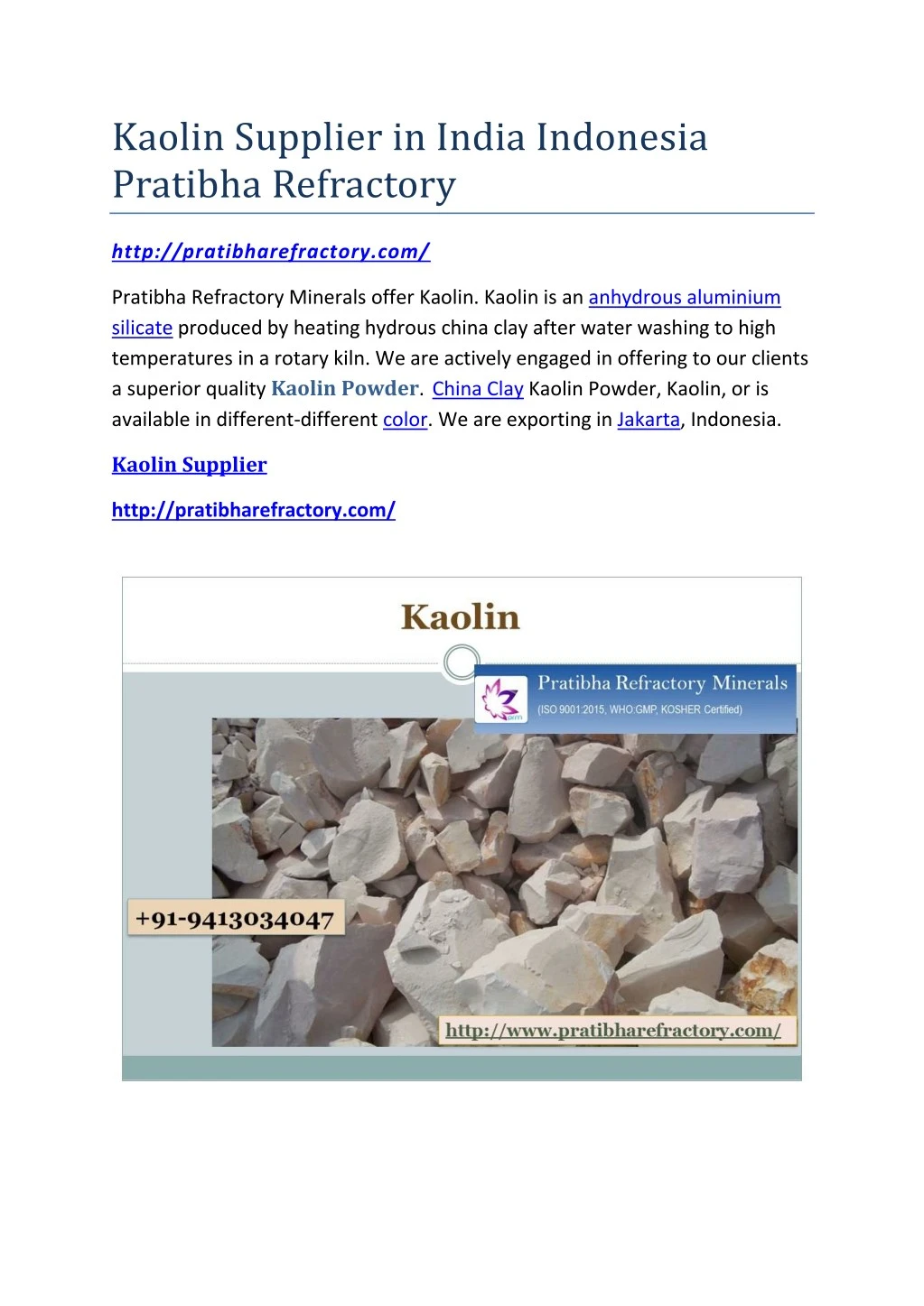 kaolin supplier in india indonesia pratibha