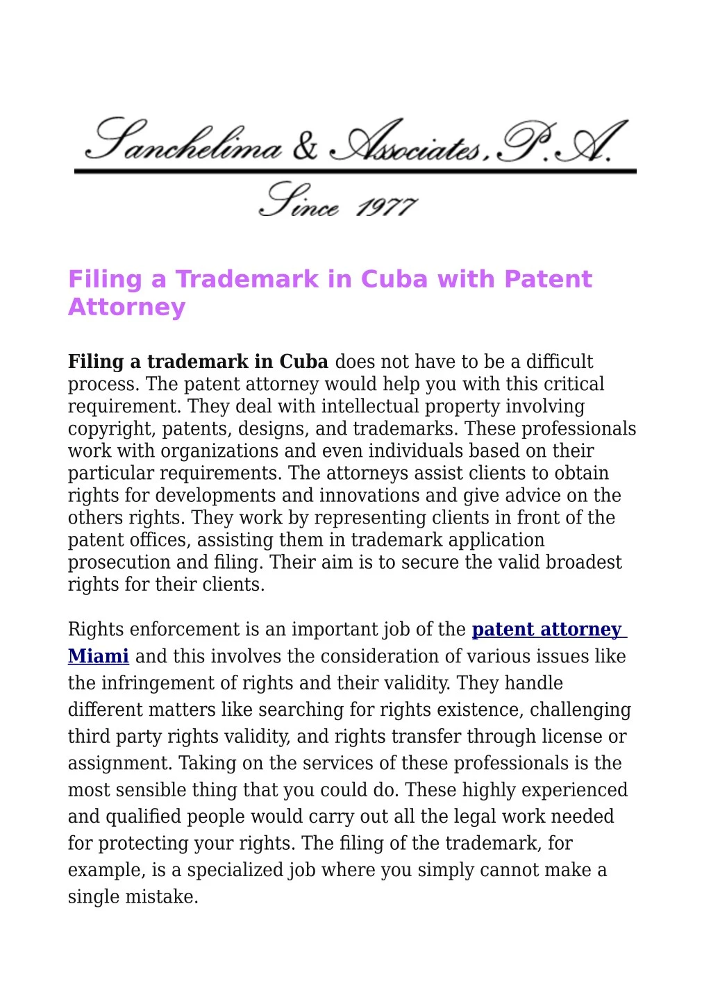 filing a trademark in cuba with patent attorney