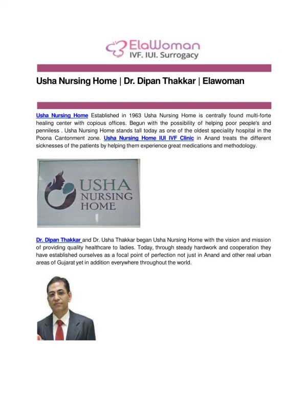 Usha Nursing Home | Dr. Dipan Thakkar | Elawoman