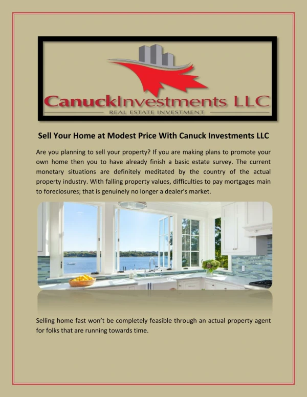 Sell Your Home at Modest Price With Canuck Investments LLC