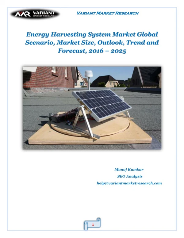 Energy Harvesting System Market Global Scenario