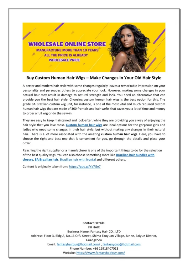 Buy Custom Human Hair Wigs – Make Changes in Your Old Hair Style