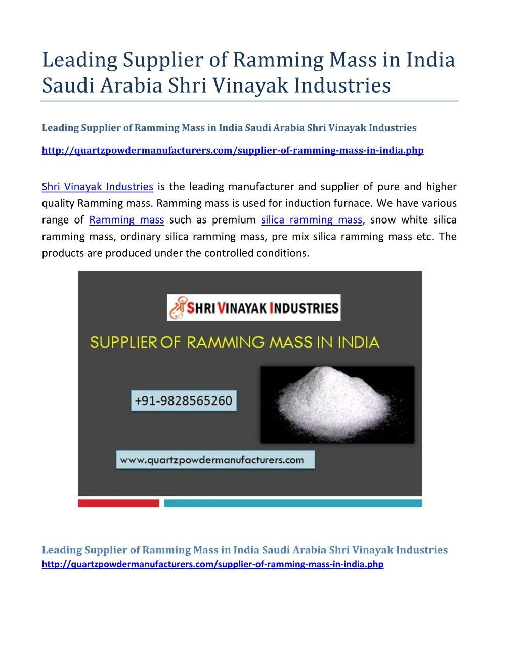 leading supplier of ramming mass in india saudi