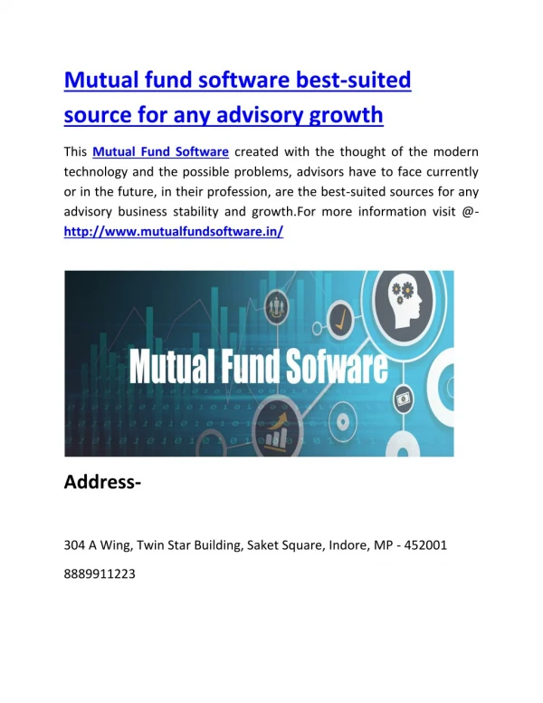 Mutual fund software best-suited source for any advisory growth