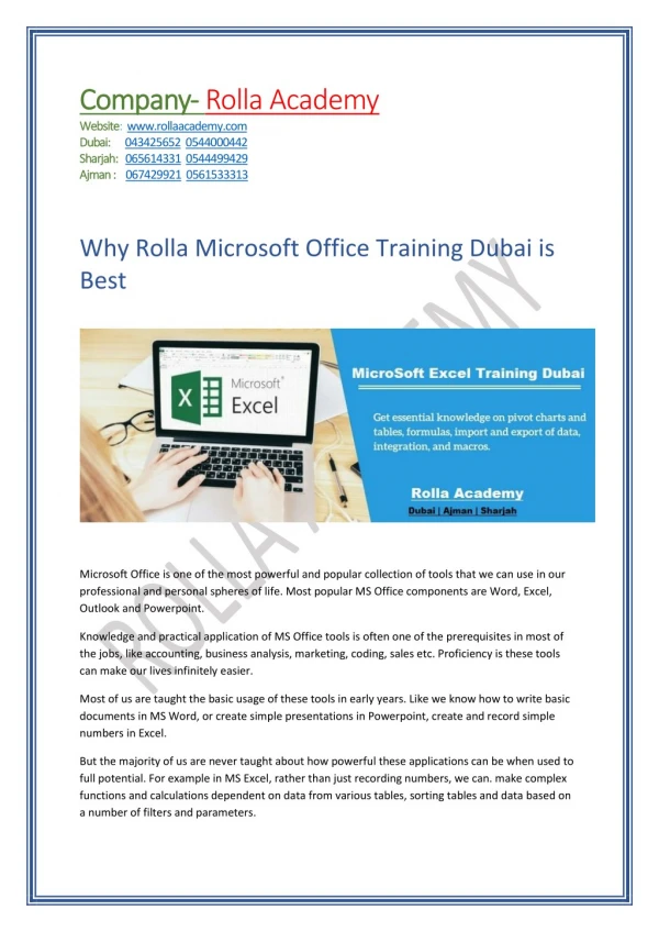 Why Rolla Microsoft Office Training Dubai is Best