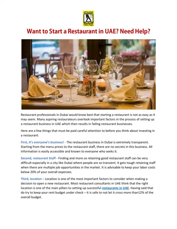Want to Start a Restaurant in UAE? Need Help?