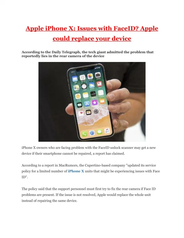 Apple iPhone X: Issues with FaceID? Apple could replace your device | Business Standard News