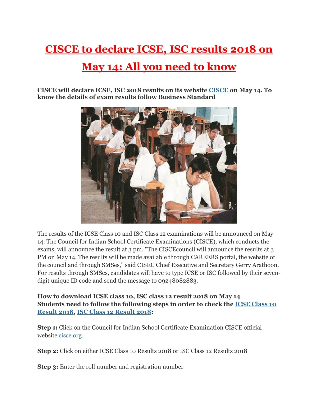 cisce to declare icse isc results 2018 on